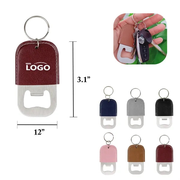 MOQ100 PU Stainless Steel Bottle Opener Keychain