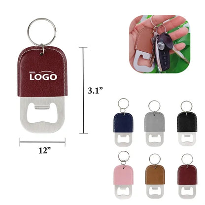 MOQ100 PU Stainless Steel Bottle Opener Keychain