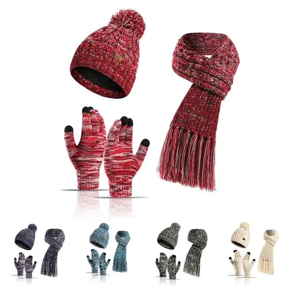 Winter Knit Hat Scarf Gloves Set For Women