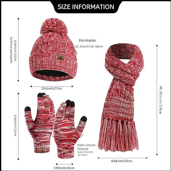 Winter Knit Hat Scarf Gloves Set For Women