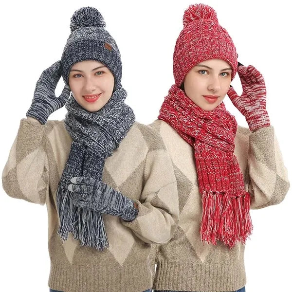 Winter Knit Hat Scarf Gloves Set For Women