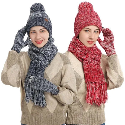 Winter Knit Hat Scarf Gloves Set For Women