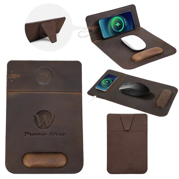 Charging Leather Mousepad with Phone Stand and Wrist Rest