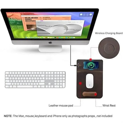 Charging Leather Mousepad with Phone Stand and Wrist Rest