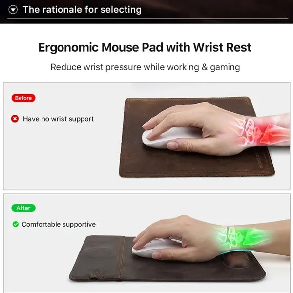 Charging Leather Mousepad with Phone Stand and Wrist Rest
