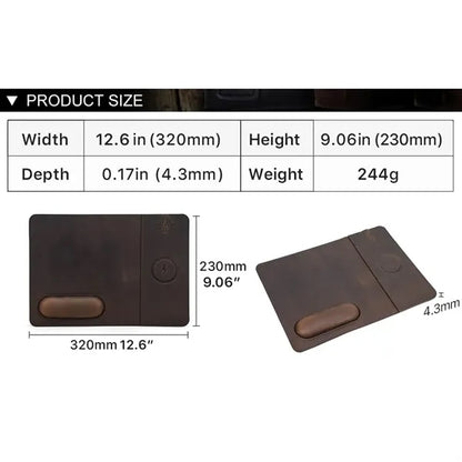 Genuine Leather Wireless Charging Mouse Pad with Wrist Rest