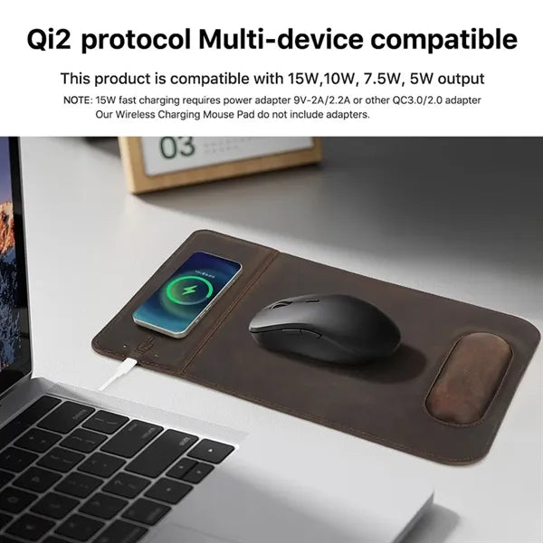 Charging Leather Mousepad with Phone Stand and Wrist Rest