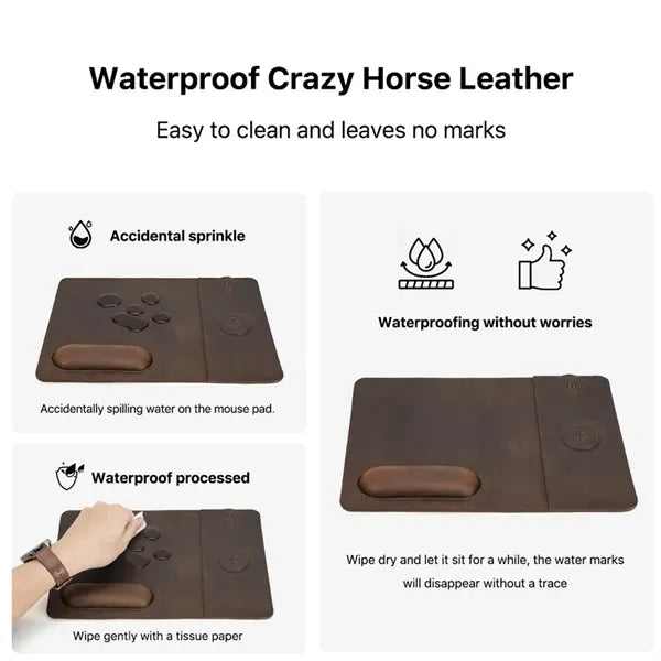 Genuine Leather Wireless Charging Mouse Pad with Wrist Rest