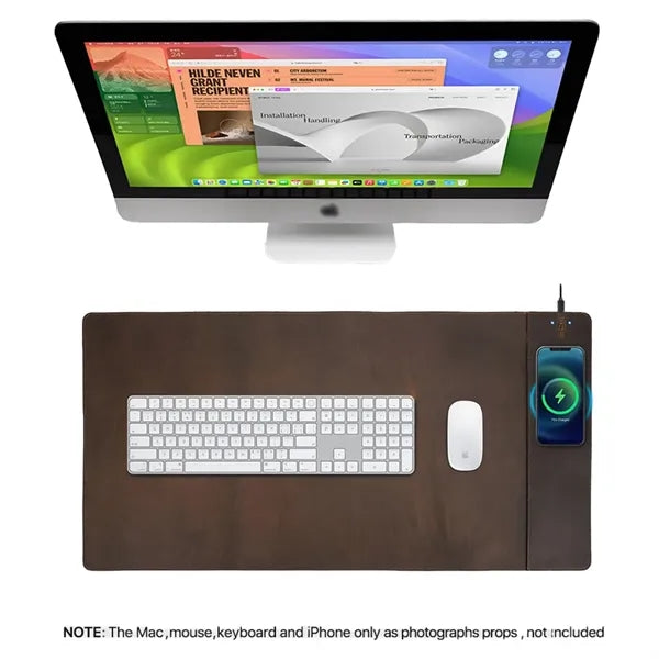 Crazy Horse Leather Wireless Charging Expansion Desk Mat