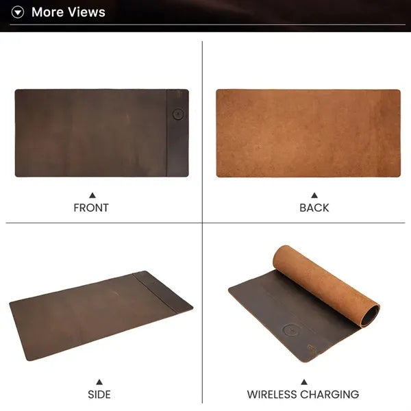 Crazy Horse Leather Wireless Charging Expansion Desk Mat