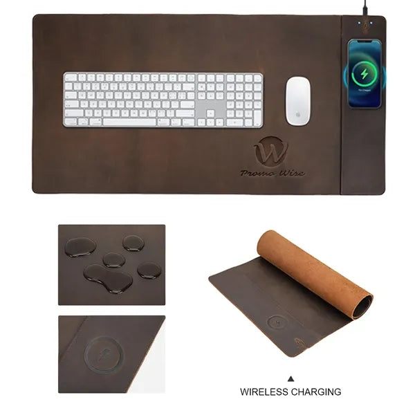 Crazy Horse Leather Wireless Charging Expansion Desk Mat