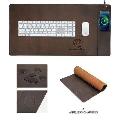 Crazy Horse Leather Wireless Charging Expansion Desk Mat
