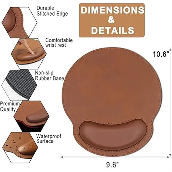 Leather Mouse Wrist Rest Pad with Non-Slip Rubber Base