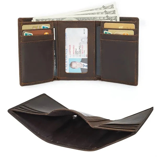 Crazy Horse Leather Trifold Vintage Anti-theft Wallet