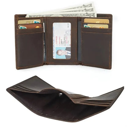 Crazy Horse Leather Trifold Vintage Anti-theft Wallet