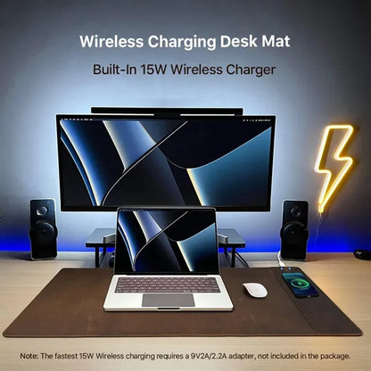 Crazy Horse Leather Wireless Charging Expansion Desk Mat