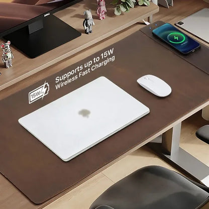 Crazy Horse Leather Wireless Charging Expansion Desk Mat
