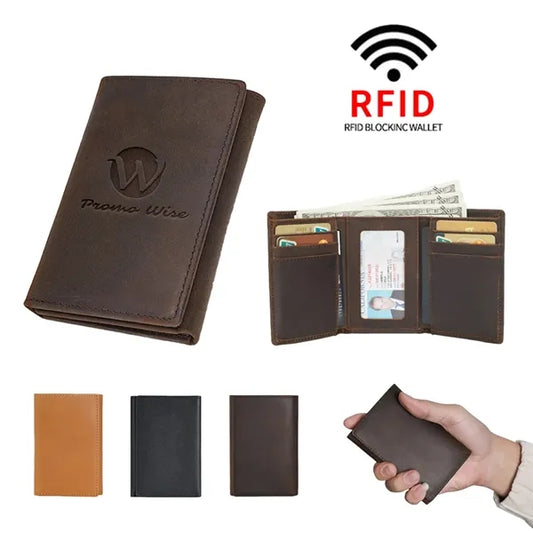 Crazy Horse Leather Trifold Vintage Anti-theft Wallet