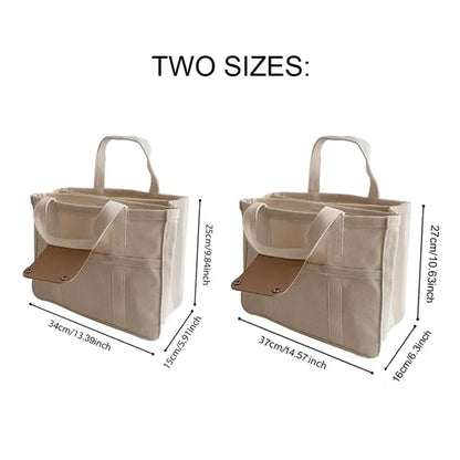 Large Canvas Tote Crossbody Bag with Multi-Pockets