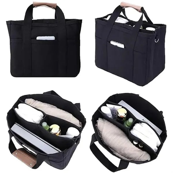 Large Canvas Tote Crossbody Bag with Multi-Pockets