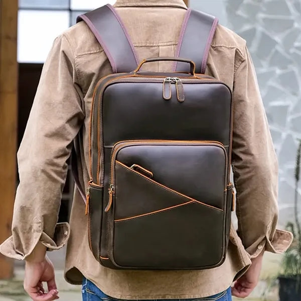 Large Genuine Leather Business Laptop Travel Backpack
