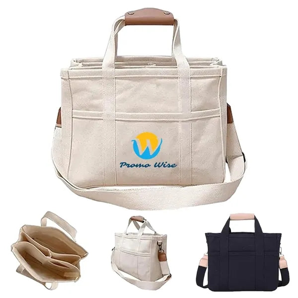 Large Canvas Tote Crossbody Bag with Multi-Pockets