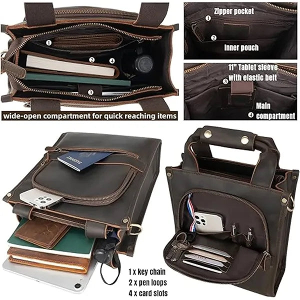 Vintage Leather Crossbody Messenger Bag Handbag