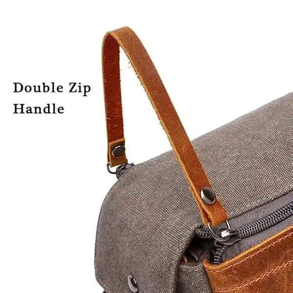 Crazy Horse Leather Canvas Travel Cosmetic Bag