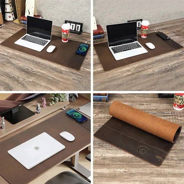 Crazy Horse Leather Wireless Charging Expansion Desk Mat