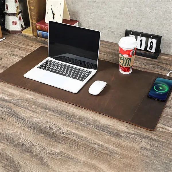 Crazy Horse Leather Wireless Charging Expansion Desk Mat