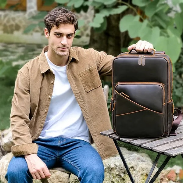 Large Genuine Leather Business Laptop Travel Backpack