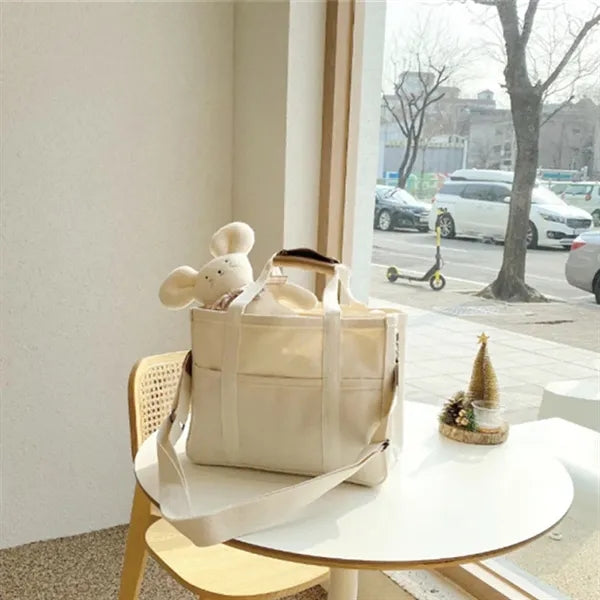 Large Canvas Tote Crossbody Bag with Multi-Pockets