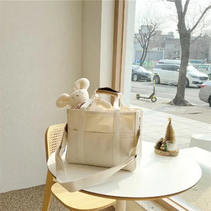 Large Canvas Tote Crossbody Bag with Multi-Pockets