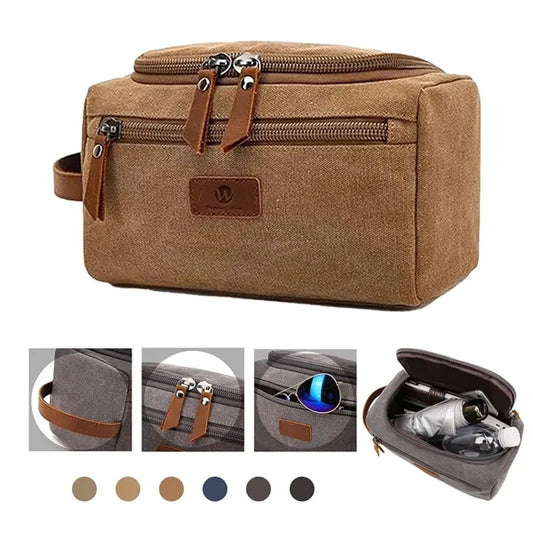 Canvas Leather Cosmetic Makeup Travel Toiletry Bag