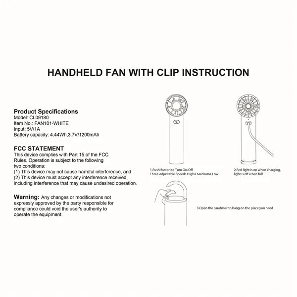 USB Rechargeable Handheld Fan With Clip