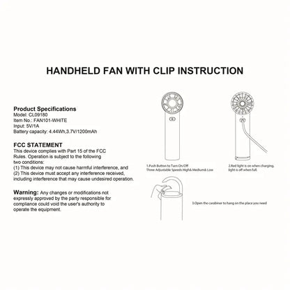 USB Rechargeable Handheld Fan With Clip