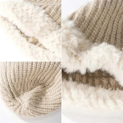 Winter Knitted Beanie with Faux Fur Trim