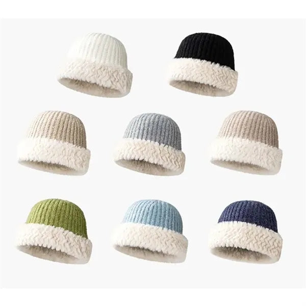 Winter Knitted Beanie with Faux Fur Trim