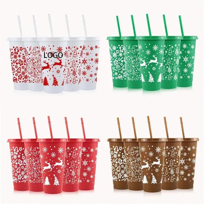 24oz Plastic Christmas Cup With Lid And Straw