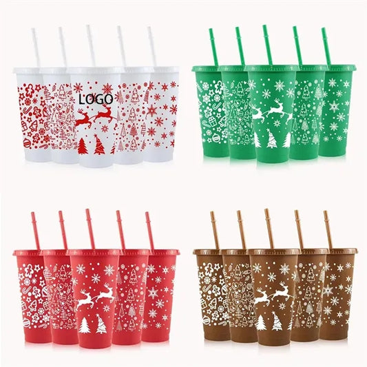 24oz Plastic Christmas Cup With Lid And Straw