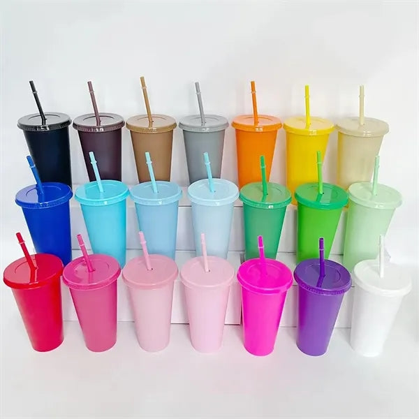 24oz Plastic Christmas Cup With Lid And Straw