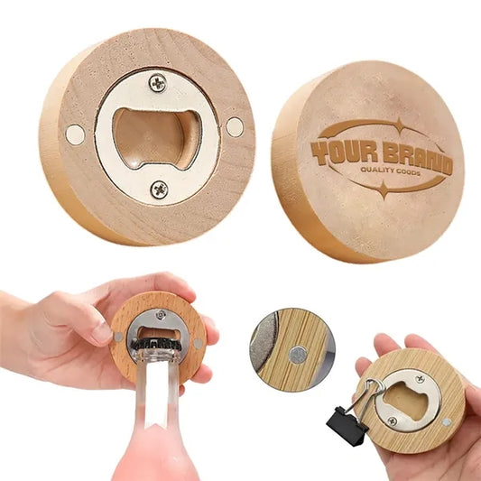 Beer Bottle Wooden Opener Stainless steel Fridge Magnets