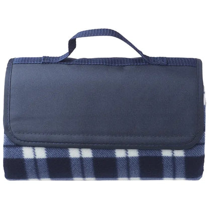 Fleece Blanket w/ Grid Pattern Design & Woven Handle Roll Up