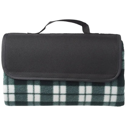 Fleece Blanket w/ Grid Pattern Design & Woven Handle Roll Up