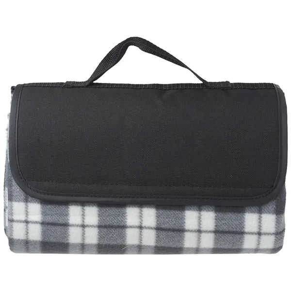 Fleece Blanket w/ Grid Pattern Design & Woven Handle Roll Up