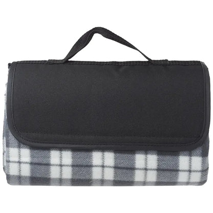 Fleece Blanket w/ Grid Pattern Design & Woven Handle Roll Up
