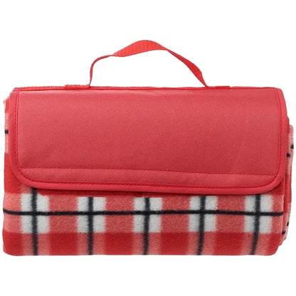 Fleece Blanket w/ Grid Pattern Design & Woven Handle Roll Up