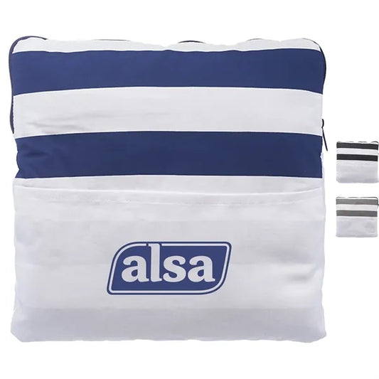 2-in-1 Travel Pillow Fleece Blankets w/ Zipper and Pockets