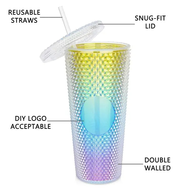 24oz Double Plastic Diamond Crystal Durian Tumbler