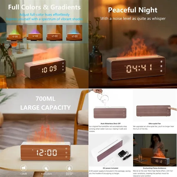 Colorful Simulated Wood Grain Clock Flame Humidifier